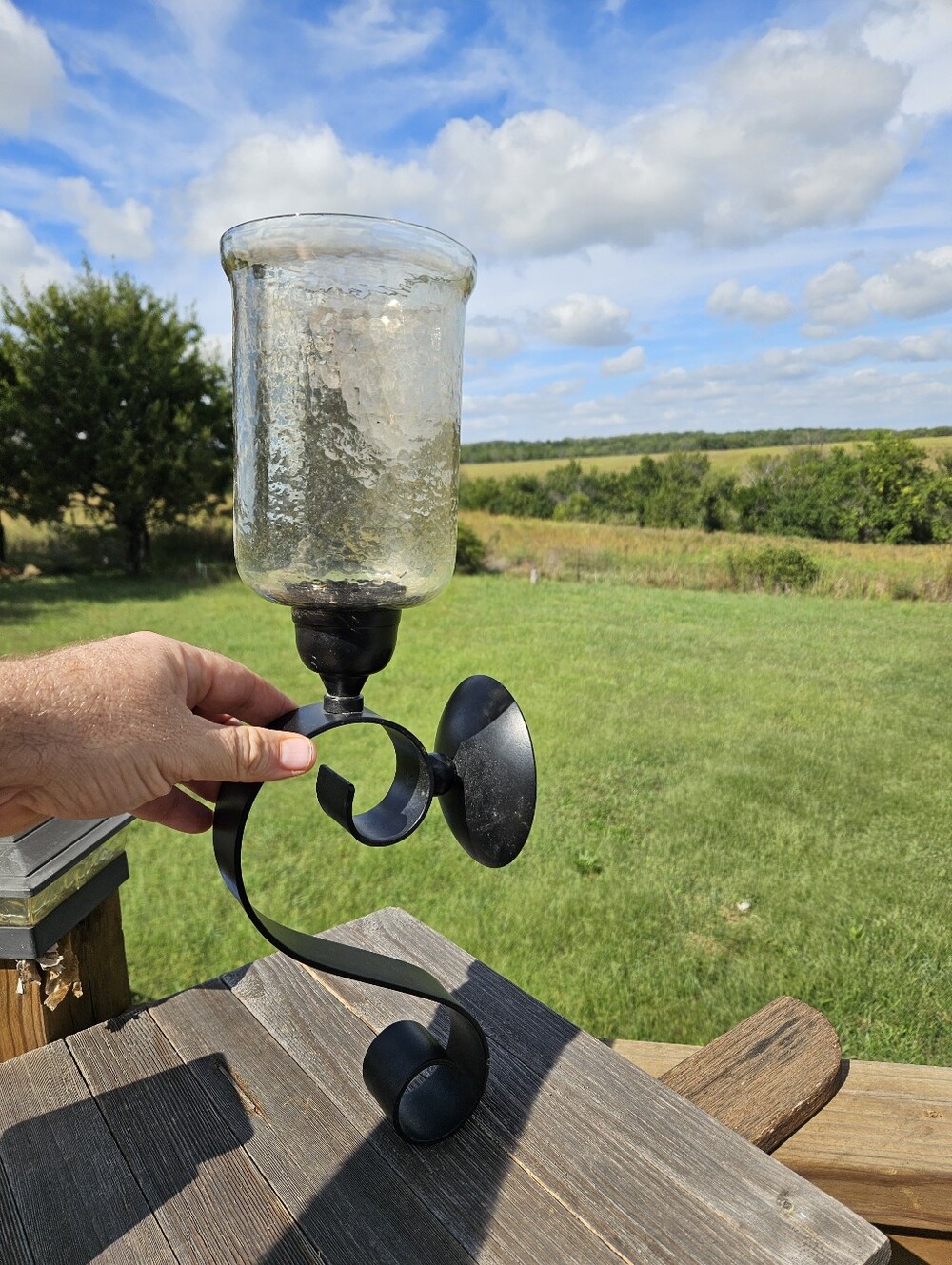 Black Metal Scroll Wall Sconce Hurricane Glass Candle Holder Pillar 17"